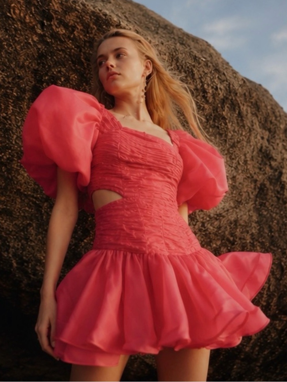 NWT Aje Joan Puff Sleeve Mini Dress Rouge Pink - Picture 6 of 11